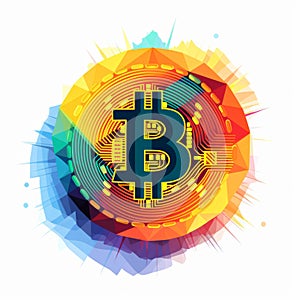 Colorful Bitcoin Art: Geometrical Coin With Psychedelic Design photo