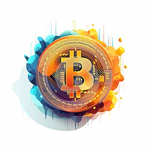 Colorful Bitcoin Coin Art With Fluid Brushwork
