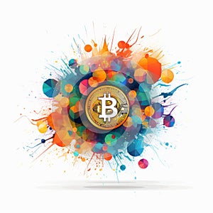 Colorful Bitcoin Currency Art On White Background - Psychedelic Illustration photo
