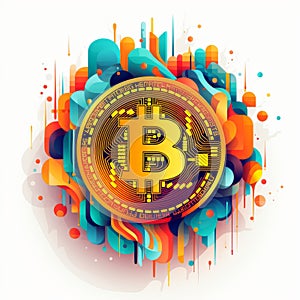 Colorful Bitcoin Coin: Psychedelic Illustration With Bold Patterns And Typography photo