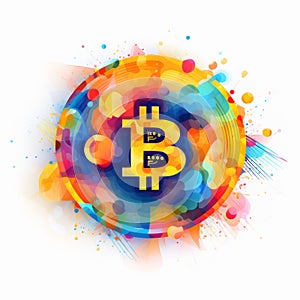 Colorful Bitcoin Symbol In Psychedelic Illustration: Bold Graphic Design With Memphis Elements