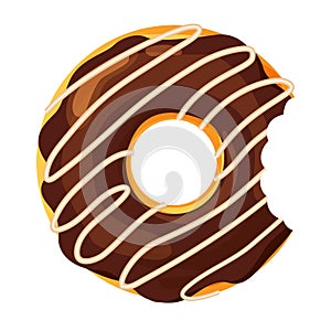 Colorful bitten donut on white background
