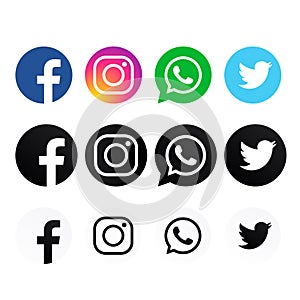 Colorful & black & white Facebook Instagram whats-app twitter logos.