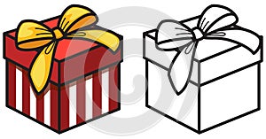 Colorful and black and white gift box for coloring book