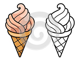 Colorful and black and white ice cream for coloring book