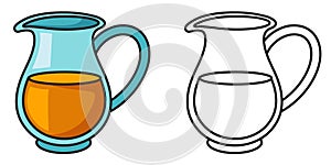 Colorful and black and white jug for coloring book