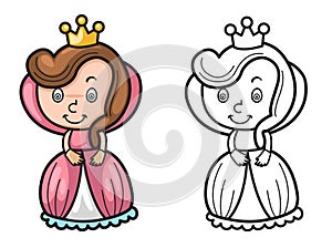 Colorful and black and white queen for coloring book