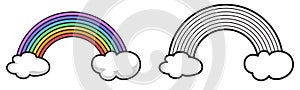 Colorful and black and white rainbow for coloring book