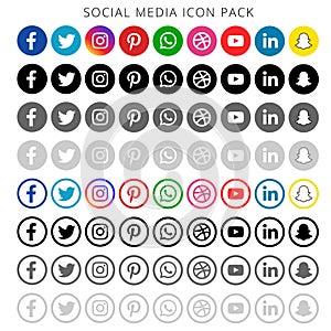 Colorful & black & white shading Social media icons set of facebook twitter instagram pinterest whatsapp