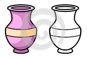 Colorful and black and white vase for coloring book