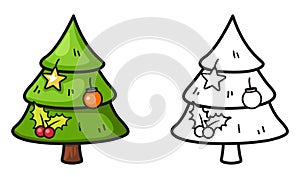 Colorful and black and white x-mas tree for coloring book