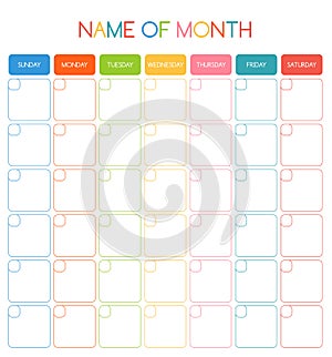 Colorful blank month planning calendar