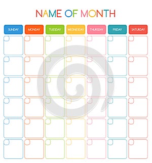 Colorful blank month planning calendar photo