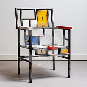 Colorful Block Frame Chair: A Modern De Stijl Sculpture photo