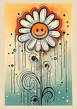 Colorful Blooms and Cheerful Grins: A Flower-Filled Graffiti Pos