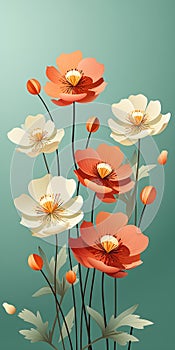 Colorful Blooms: A Vibrant Vector Illustration of Anemones, Appl