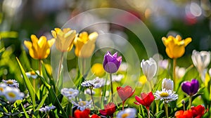 Colorful blossom of flowers in the garden on spring time