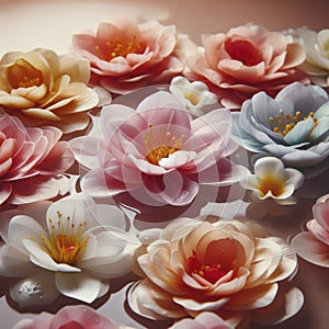 colorful blossoming flowers with gentle petals and pleasant aroma in water. ai generative photo