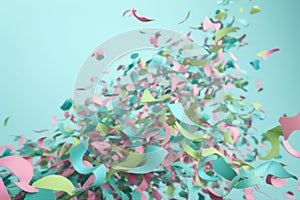 colorful blue celebration carnival birthday flying festive party background confetti event. Generative AI.