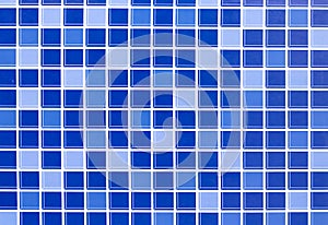 Colorful blue ceramic with square seamless patterns on wall background