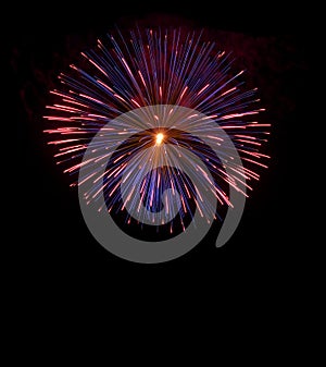Colorful blue fireworks background, fireworks festival, Independence day, July 4, freedom. Colourful fireworks isolated in dark cl