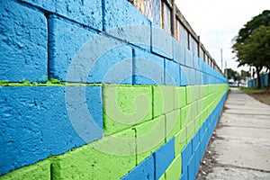 Colorful blue and green concrete wall pattern photo