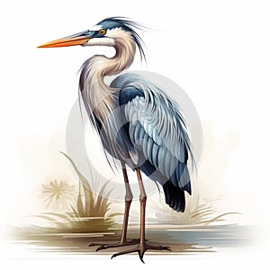 Colorful Blue Heron Bird Vector Illustration In The Style Of Raphael Lacoste