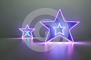Colorful blue neon star shape 3d bokeh background with some empty space