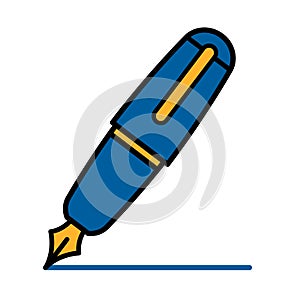 Colorful blue outline cartoon fountain pen