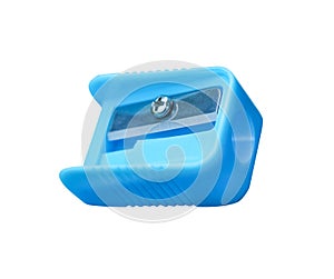 Colorful blue pencil sharpener isolated on white background with clipping path