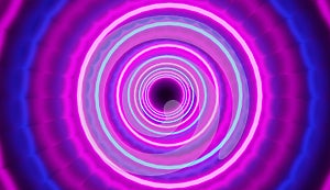 Colorful blue-pink background image with circles tunnel render, retro party style.
