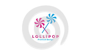 Colorful blue and pink lollipop candy logo design vector icon symbol illustration