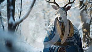 Colorful Blue Robed Deer In Snowy Forest