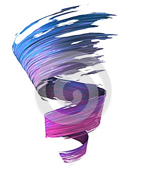 Colorful blue, violet and magenta 3D brush paint stroke swirl
