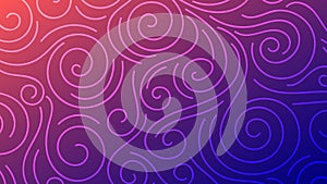 Colorful blurred background with thin line curls, swirls. Curly modern abstract gradient card