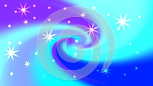 Colorful blurred swirl background with stars, lights. Modern abstract gradient card.