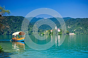 Colorful boat on Lake Bled. Slovenia photo