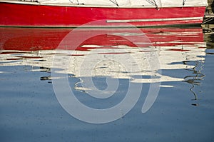 Colorful boat reflections on sea water