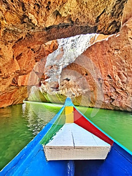 Colorful boat sailing on a canion river. XingÃÂ³ Sergipe Brazil Alagoas Piranhas. Rio SÃÂ£o Francisco. San Francisco RiverS photo