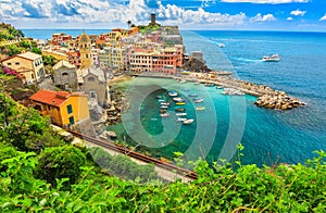 Colorful boats in the bay,Vernazza,Cinque Terre,Italy,Europe photo