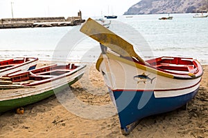  Colorful boats on the beach of Cape Verde