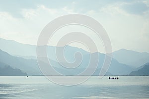 Colorful boats and a beautiful lake. concept of romance and active lifestyle