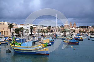 Colorful Boats Moored at Marsaxlokk, Malta