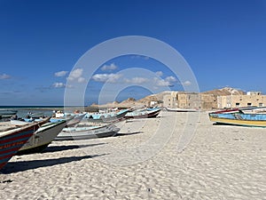 Colorful boats Qalansiyah Beach Socotra photo