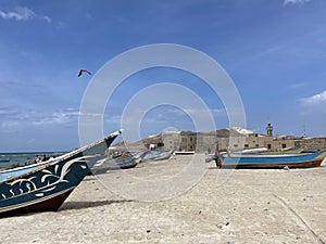 Colorful boats at Qalansiyah port Socotra Island photo