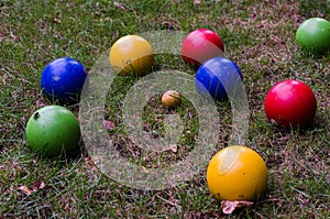 Colorful Bocce Balls on Grass
