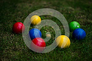 Colorful Bocce Balls on Grass