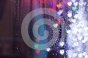 Colorful bokeh hearts