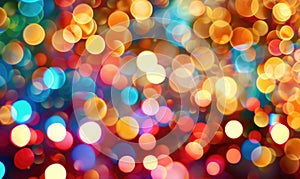 Colorful bokeh lights creating a festive atmosphere, abstract background