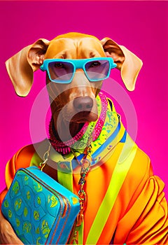 Colorful bold fashion model dog